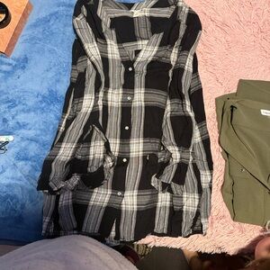 Black and White Plaid Button-Up Shirt